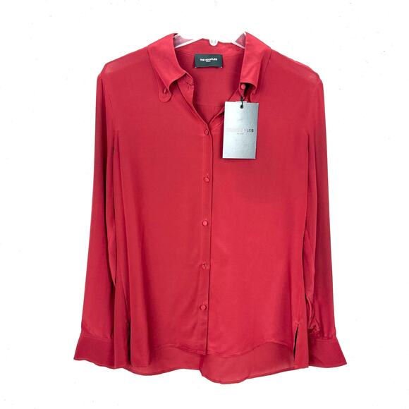 The Kooples Womens Silk Button Down Shirt Button Collar Detail Red Size Large - Picture 1 of 16